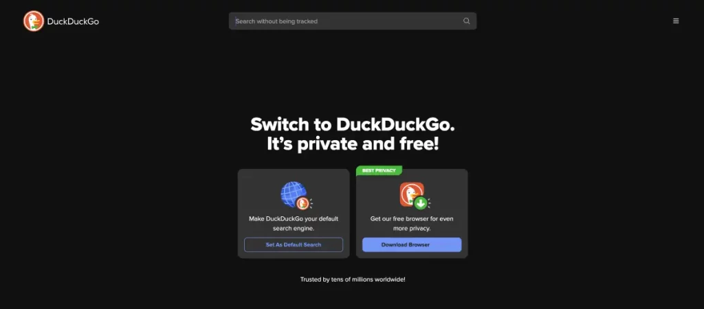 Screenshot of DuckDuckGo, search engine 2024